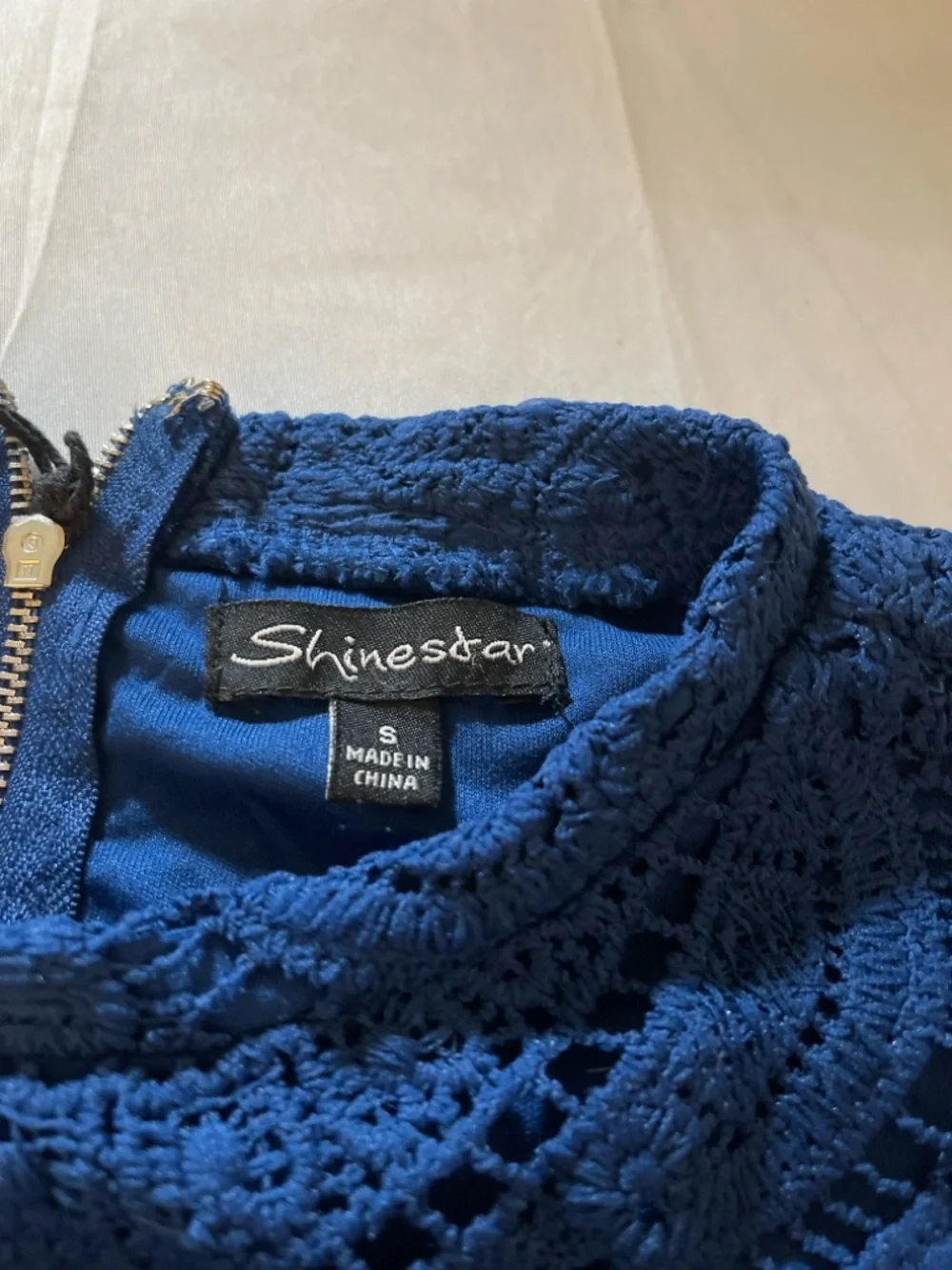 Shinestar Royal Blue Lace Dress Sleeveless Fit & Flare Scalloped Hem Size Small - Picture 8 of 8